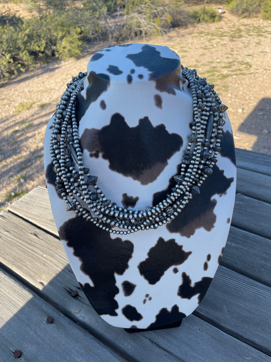 Handcrafted Sterling Silver 7 Strand Beaded Necklace 20-22inch