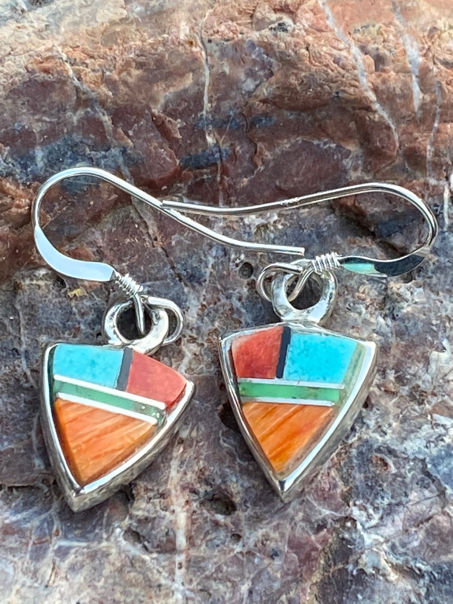 Navajo Turquoise Orange Spiny Mini Triangle Drop Earrings