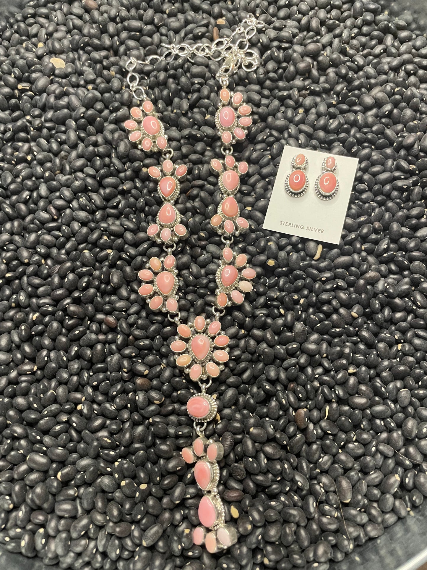 Handcrafted Queen Pink Conch Shell And Sterling Silver Necklace Earrings Set By Sheila Becenti