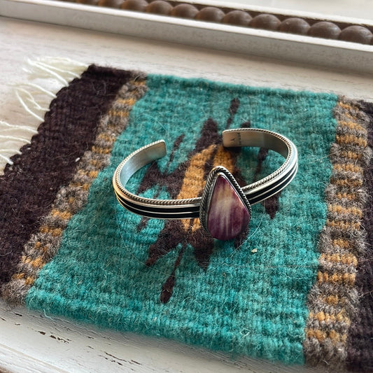Handcrafted Purple Spiny And Sterling Silver Cuff Bracelet Signed