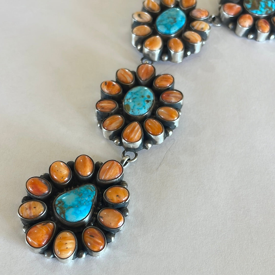 Handcrafted Sterling Silver Turquoise & Orange Spiny Necklace