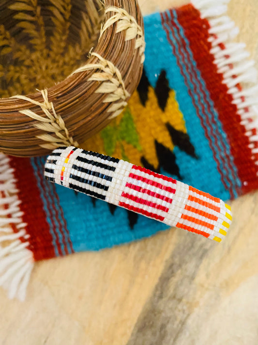 Handcrafted Made Beaded Leather Bangle Bracelet