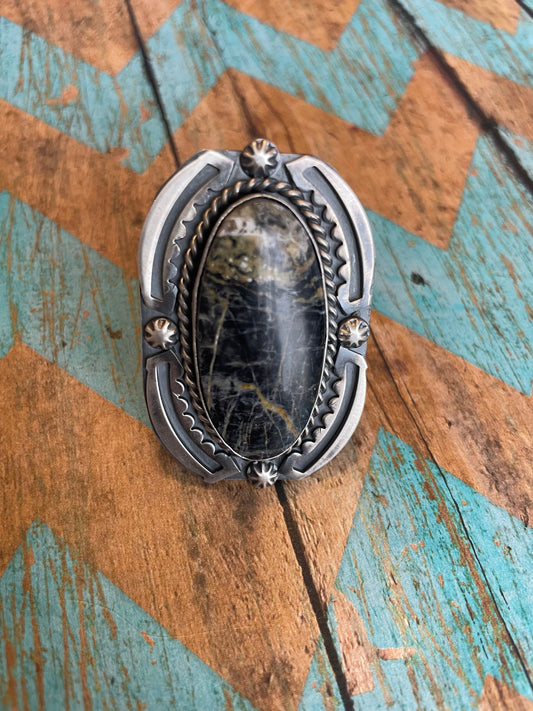 Handcrafted Sterling Silver And White Buffalo Adjustable Ring