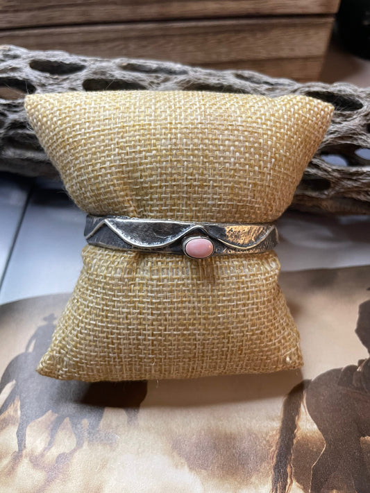 Handcrafted Pink Conch & Sterling Silver Tufa Cast Cuff Bracelet Signed
