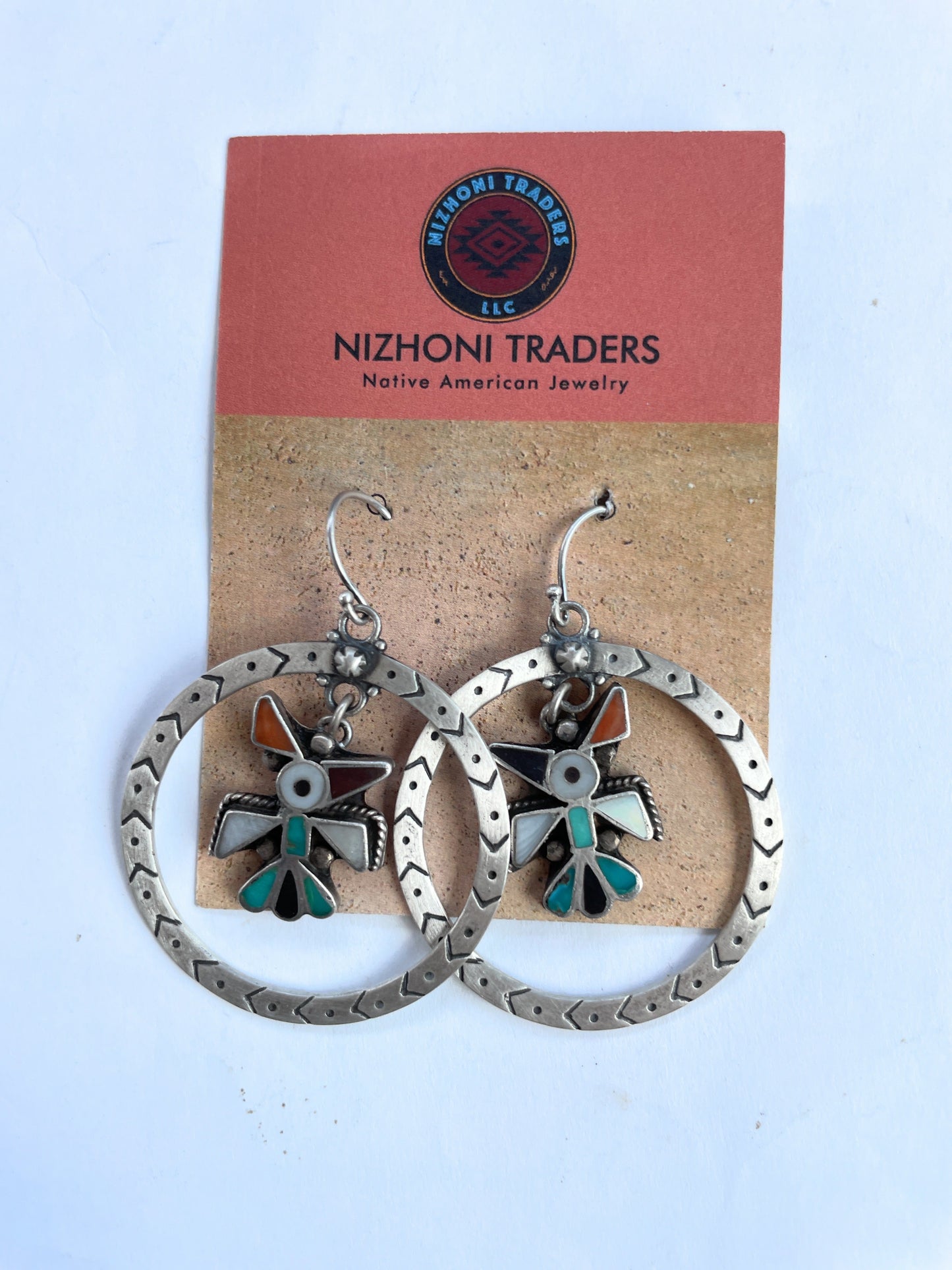 Vintage Old Pawn Handcrafted Thunderbird Sterling Silver Dangle Earrings