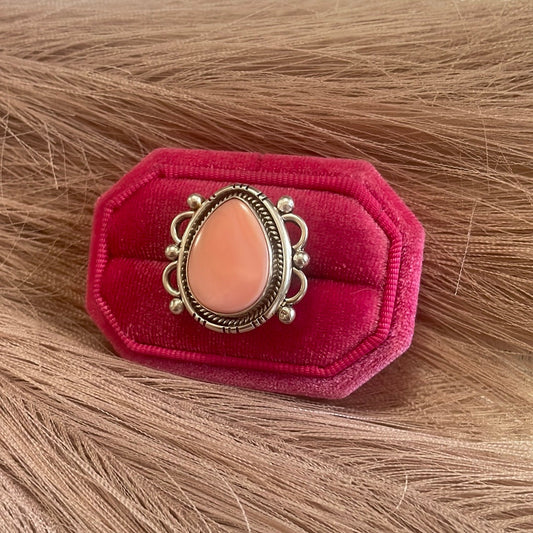 Gorgeous Handcrafted Pink Peruvian Opal And Sterling Silver Adjustable Ring