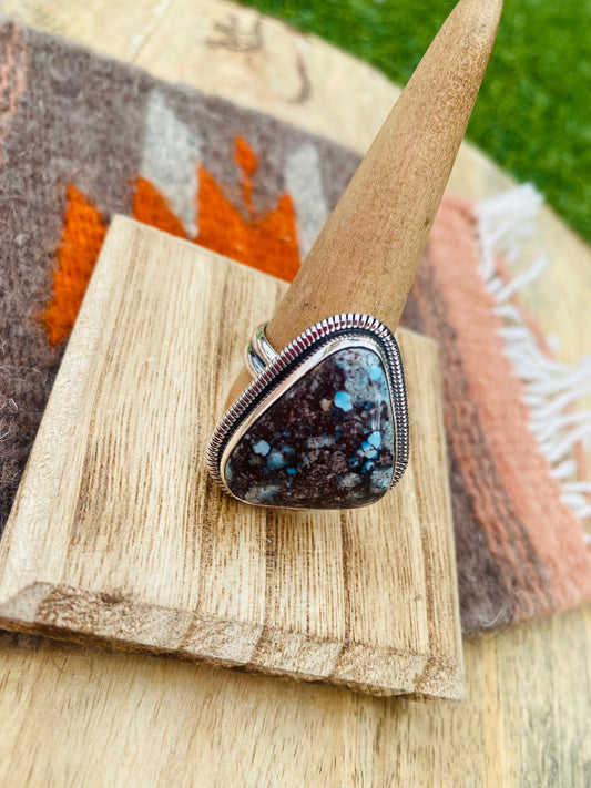 Handcrafted Golden Hills Turquoise & Sterling Silver Adjustable Ring by Wydell Billie