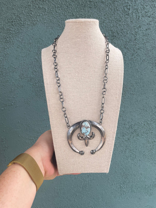 Handcrafted Golden Hills Turquoise Naja Necklace By Paul Livingston Signed