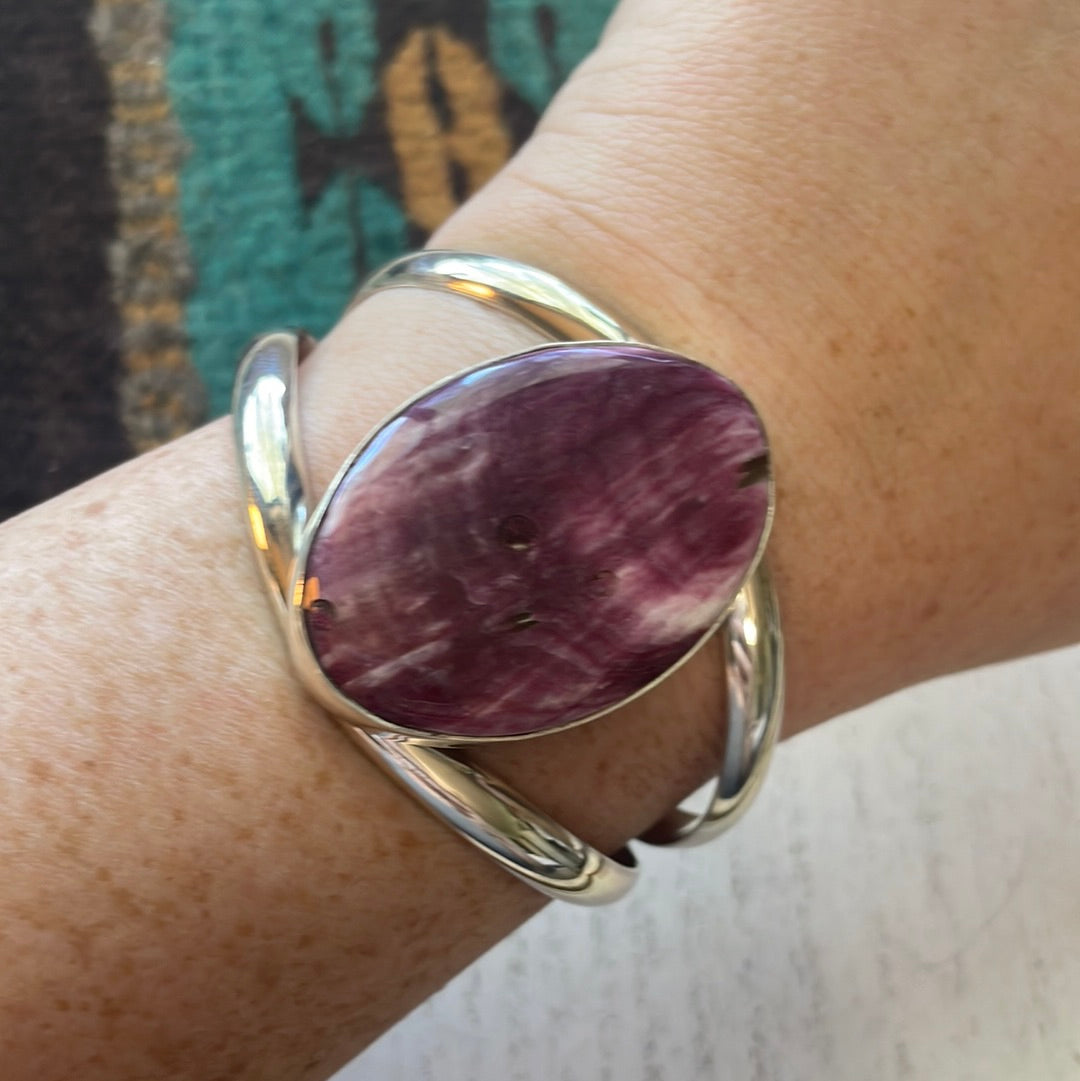 Handcrafted Sterling Silver & Purple Spiny Cuff Bracelet Signed