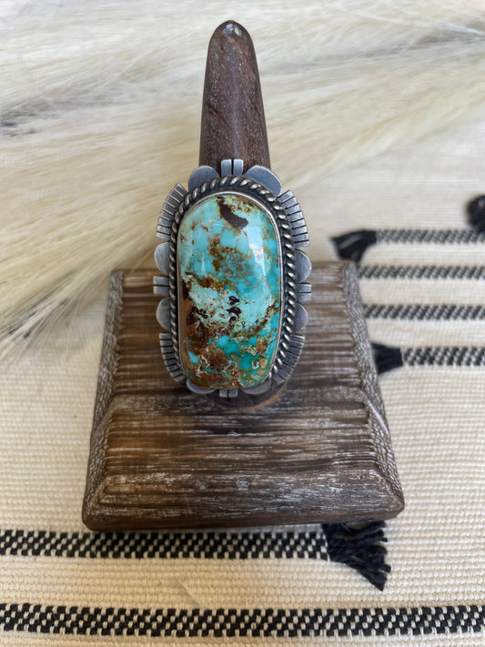 Handcrafted Turquoise & Sterling Silver Ring Size 10 Signed Russell Sam
