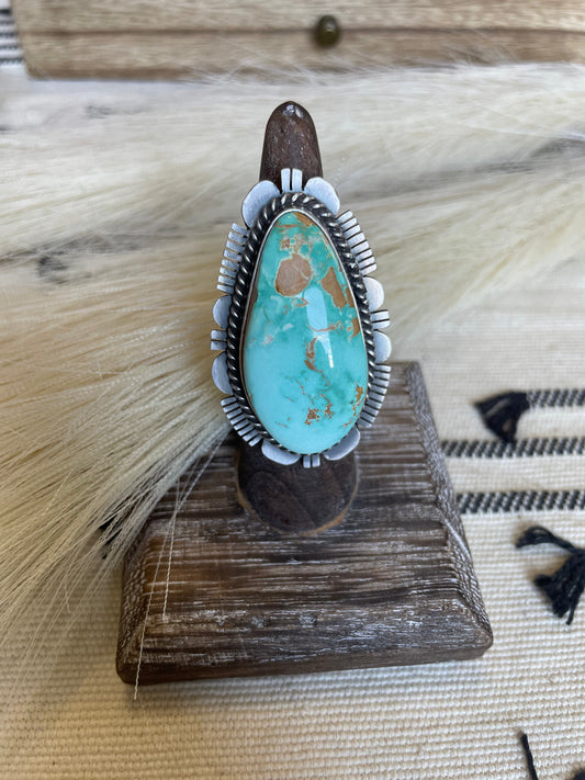 Handcrafted Turquoise & Sterling Silver Ring Size 7 Signed Russell Sam