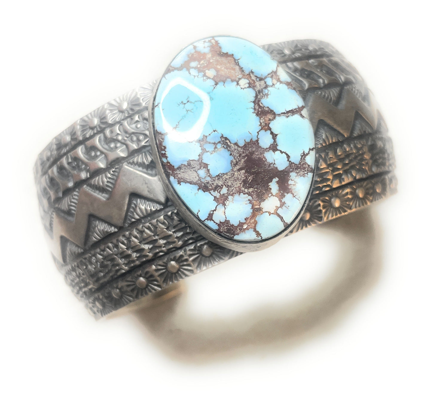 Handcrafted Golden Hills Turquoise Sterling Silver Cuff Bracelet Signed