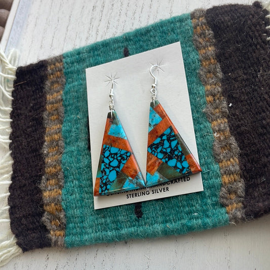 Handcrafted Multi Stone Inlay Dangle Earrings