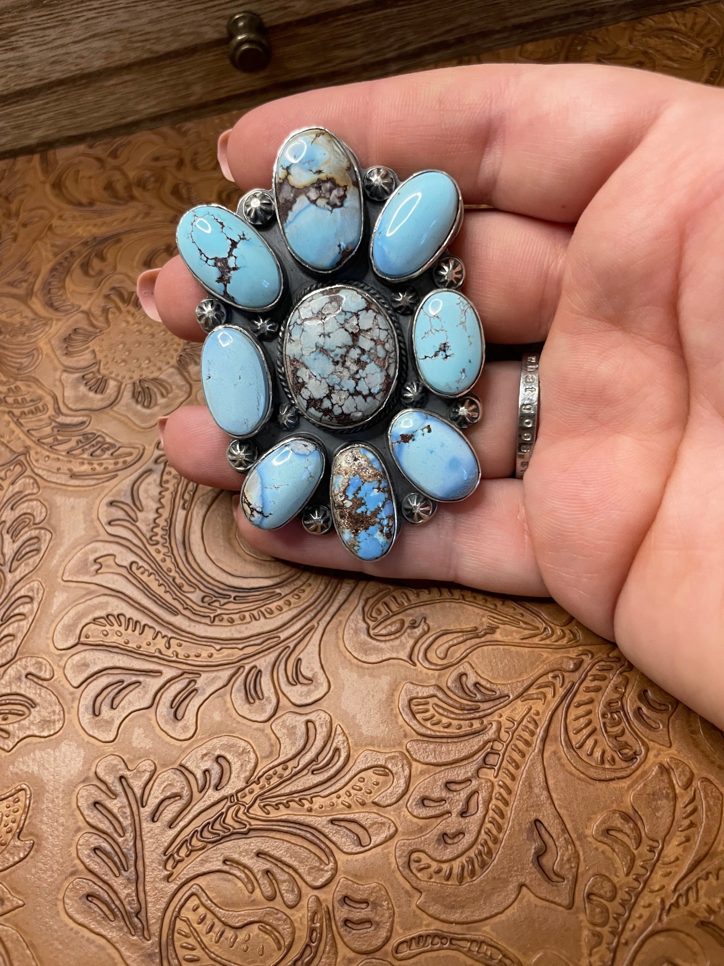 Handcrafted Golden Hills Turquoise And Sterling Silver Adjustable by Tim Vandever