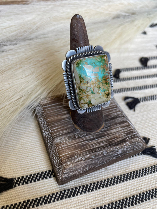 Handcrafted Turquoise & Sterling Silver Ring Size 7 Signed Russell Sam