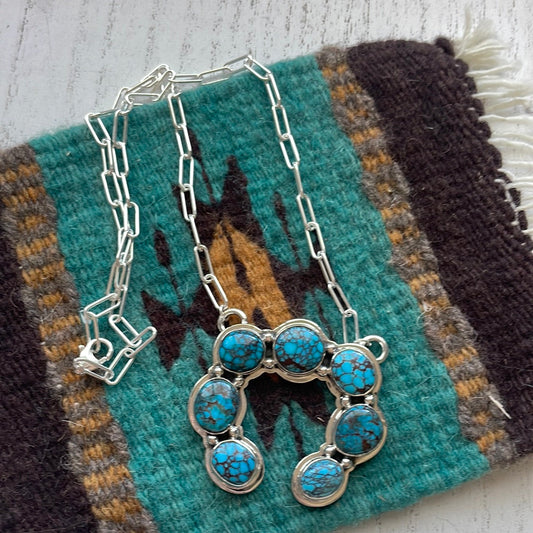 Handcrafted Sterling Silver & Turquoise Naja Necklace Signed