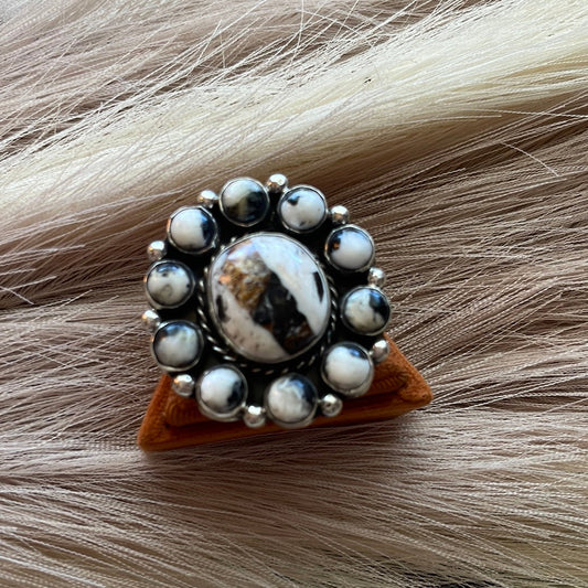 Handcrafted Sterling Silver & White Buffalo Adjustable Ring Signed