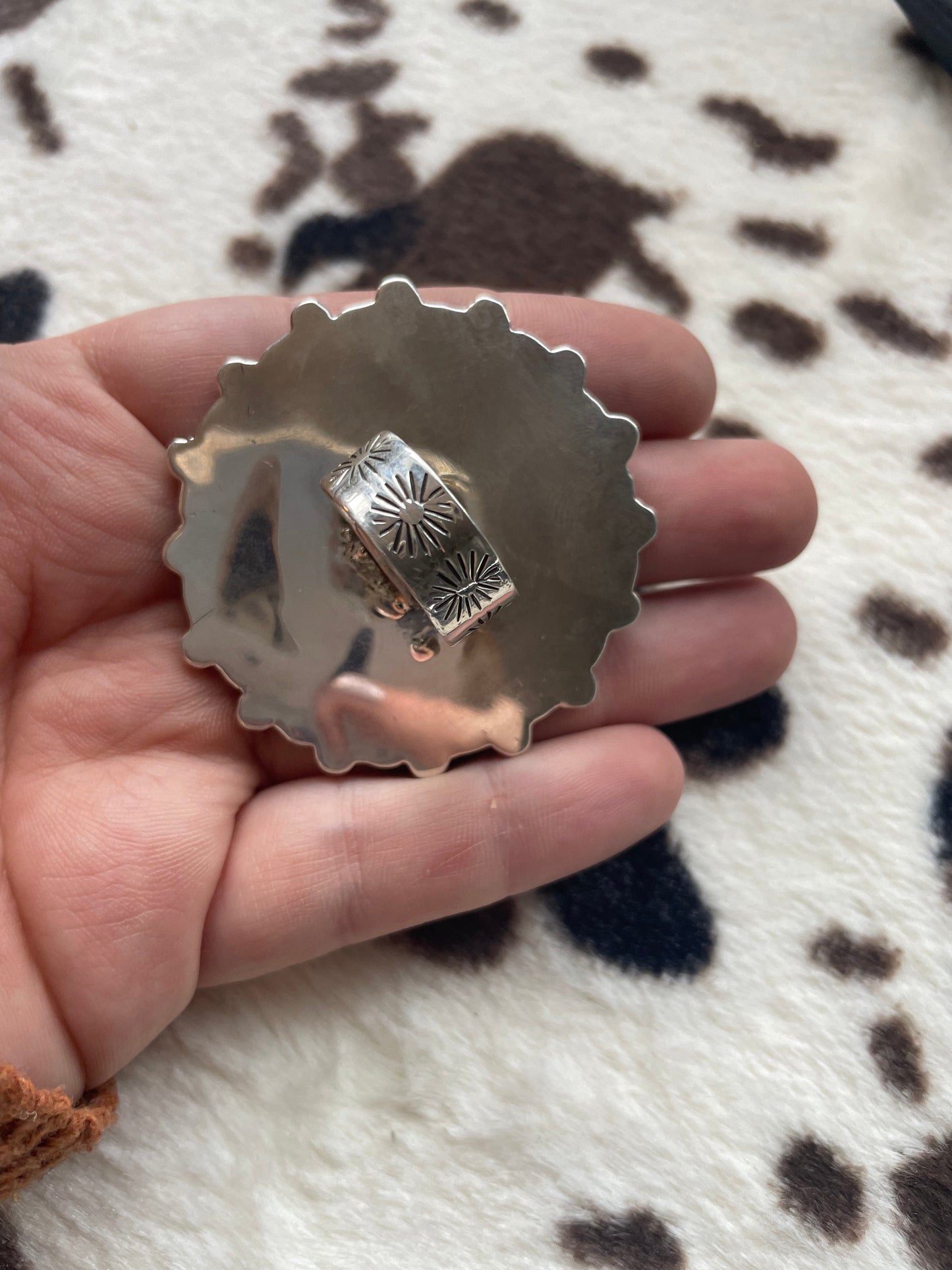 Handcrafted Turquoise And Purple Spiny Sterling Silver Adjustable Ring