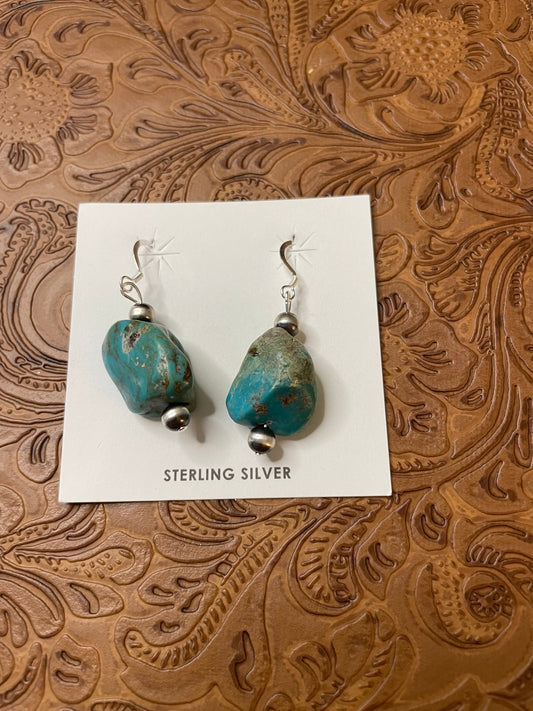 Handcrafted Sterling Silver Turquoise Stone Dangle Earrings