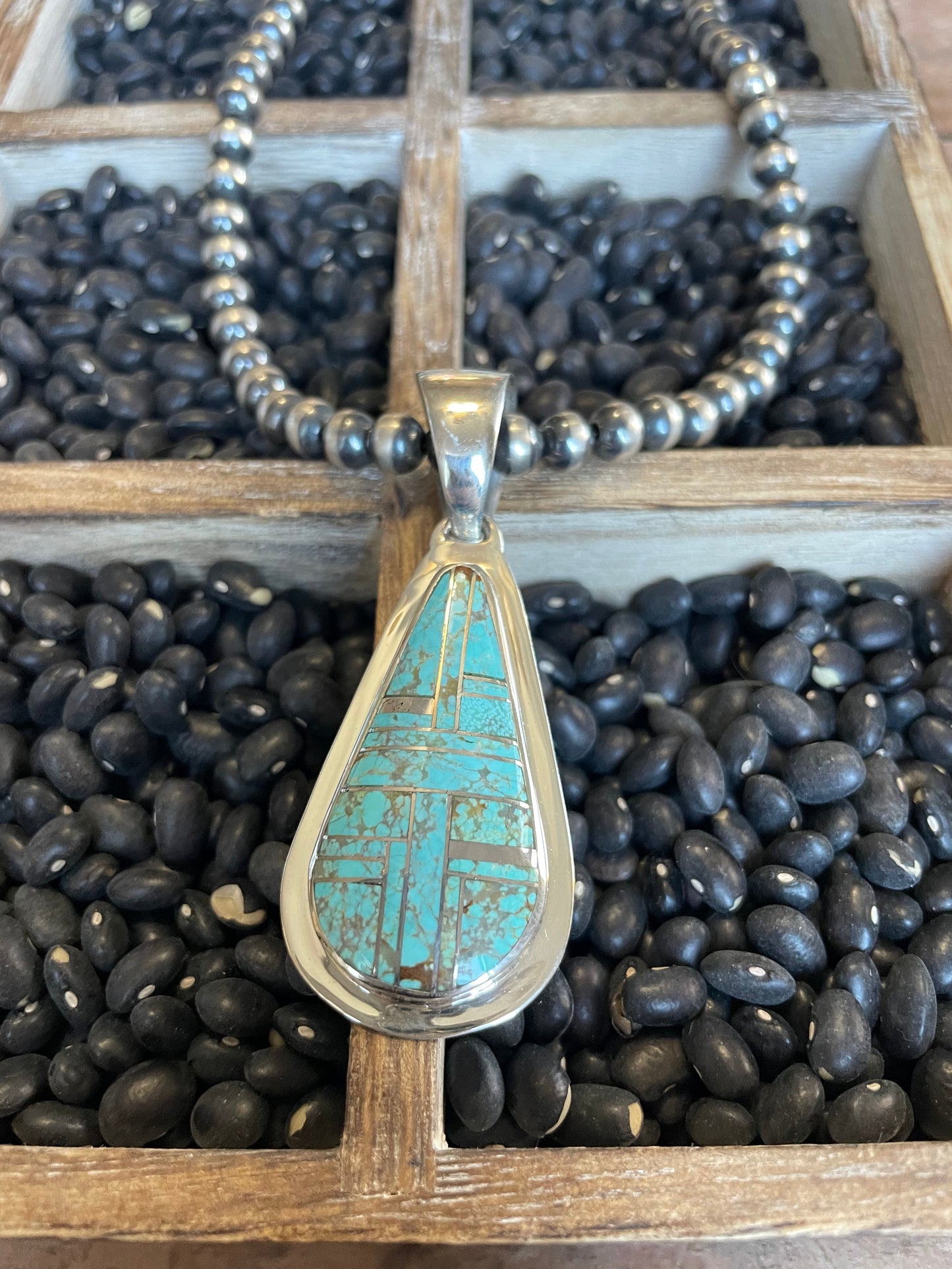 Handcrafted Number 8 Turquoise Inlay & Sterling Silver Pendant Signed