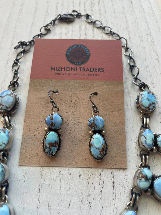 Paul Livingston Handcrafted Golden Hills Turquoise & Sterling Necklace Earring Set