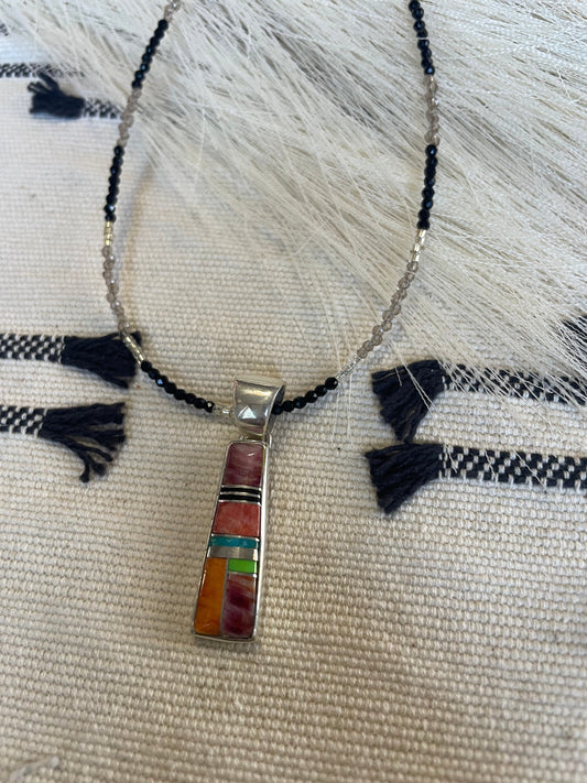 Handcrafted Multi Stone Inlay & Sterling Silver Pendant