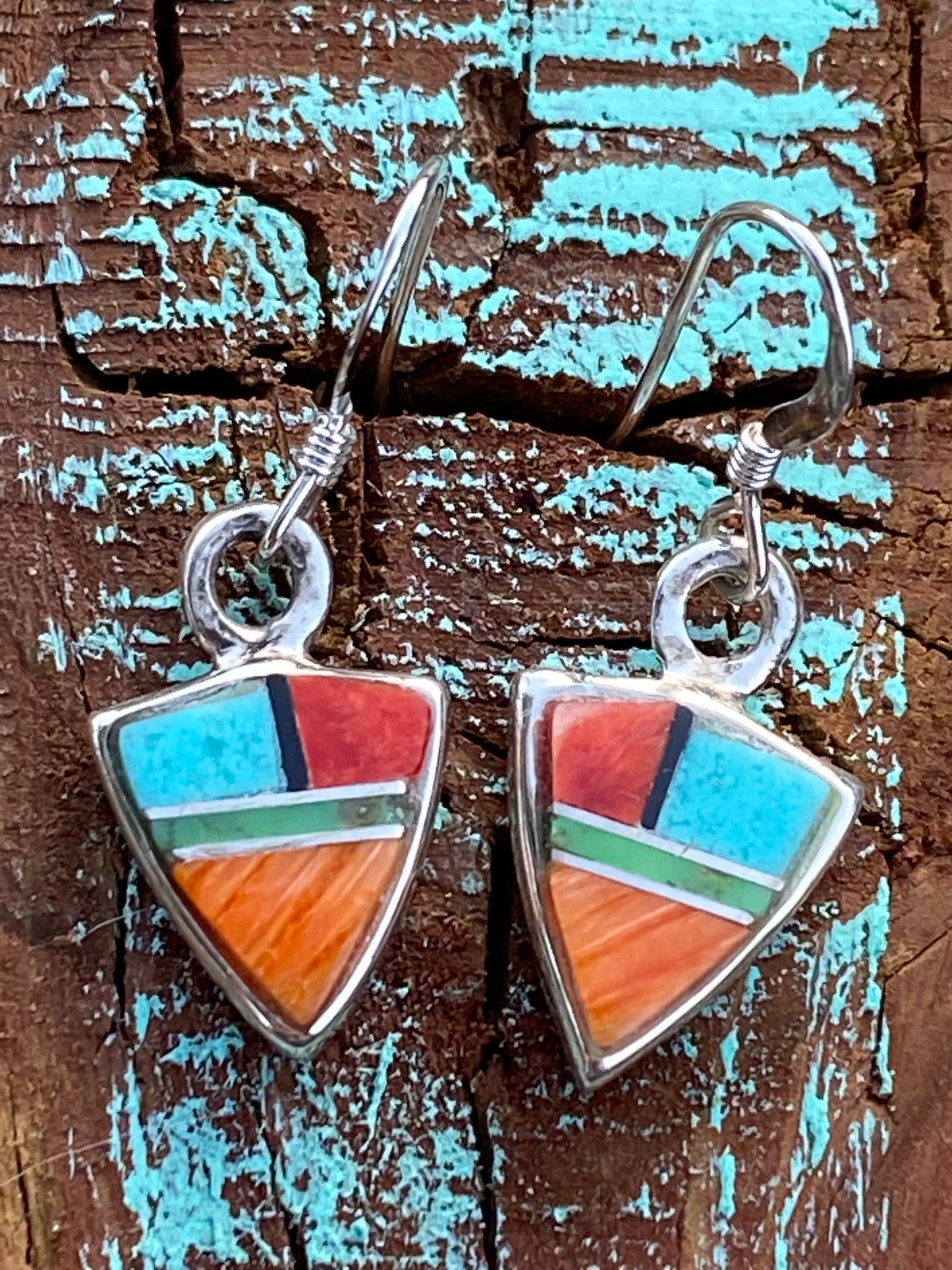 Navajo Turquoise Orange Spiny Mini Triangle Drop Earrings