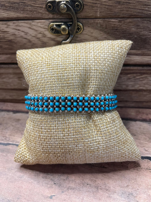 Handcrafted Turquoise And Sterling Silver Cuff Bracelet by S. Haloo