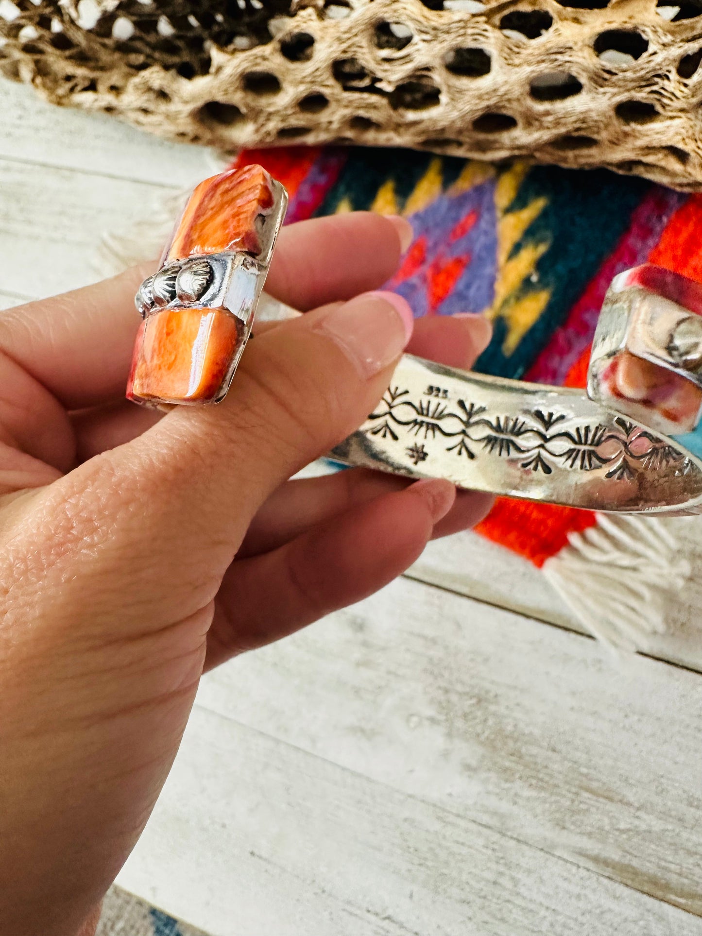 Handcrafted Multi Stone & Sterling Silver Inlay Cuff Bracelet