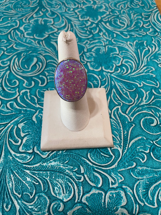 Old Pawn Handcrafted Sterling Silver & Pink Opal Ring Size 6
