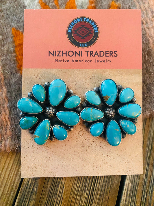 Handcrafted Sterling Silver & Natural Turquoise Cluster Post Earrings