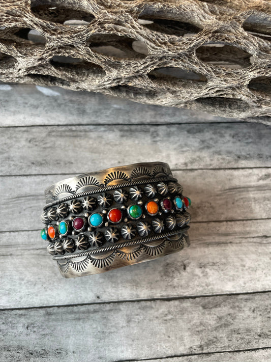 Handcrafted Sterling Silver And Multi Stone Bracelet Cuff By Akee Douglas