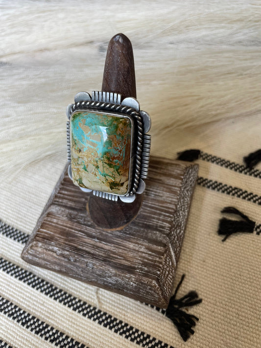 Handcrafted Turquoise & Sterling Silver Ring Size 7 Signed Russell Sam