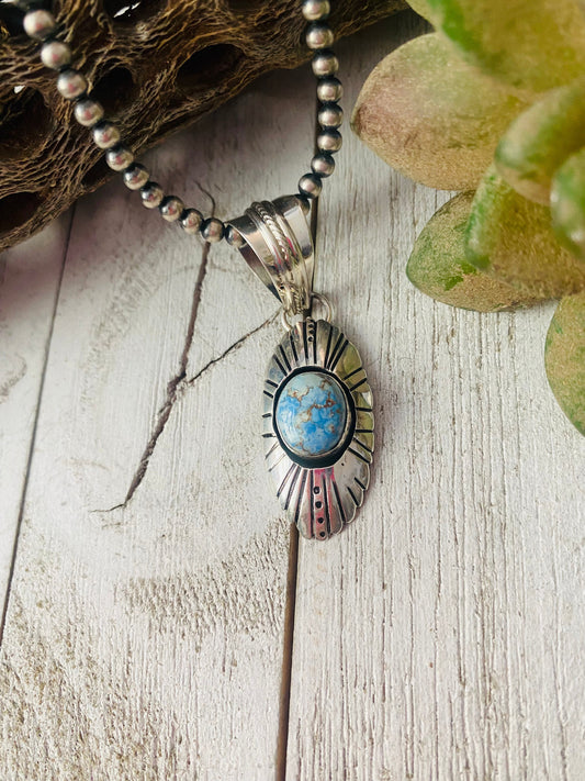 Handcrafted Golden Hills Turquoise & Sterling Silver Pendant Signed