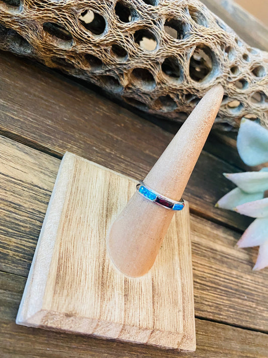 Handcrafted Sterling Silver & Multicolor Opal Inlay Band Ring Size 5.75
