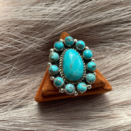 Handcrafted Turquoise & Sterling Silver Ring Size 9 Signed Robert Shakey