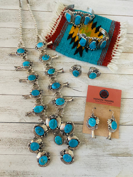 Handcrafted Kingman Turquoise And Sterling Silver 6 Piece Set
