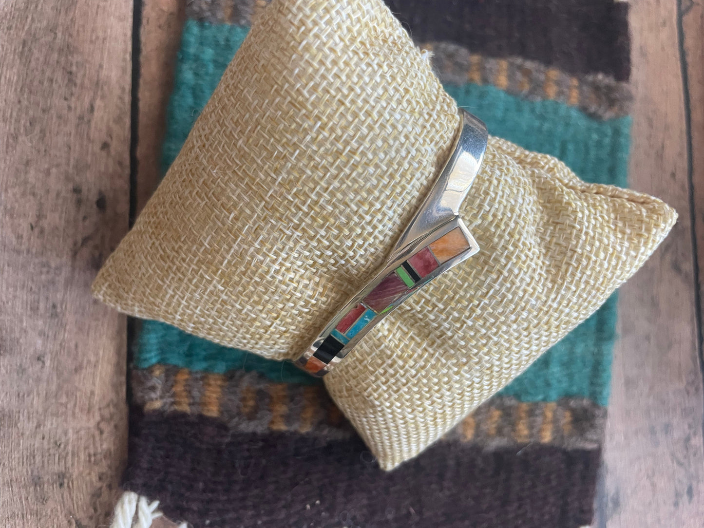 Handcrafted Handmade Sterling & Multi Stone Inlay Cuff Bracelet