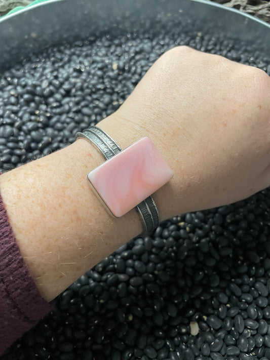 Handcrafted Pink Conch & Tufa Cast Cuff Bracelet Signed