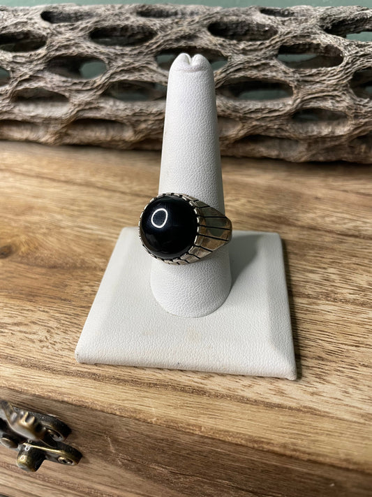 Handcrafted Ray Jack Sterling Silver Black Onyx Round Ring Size 10