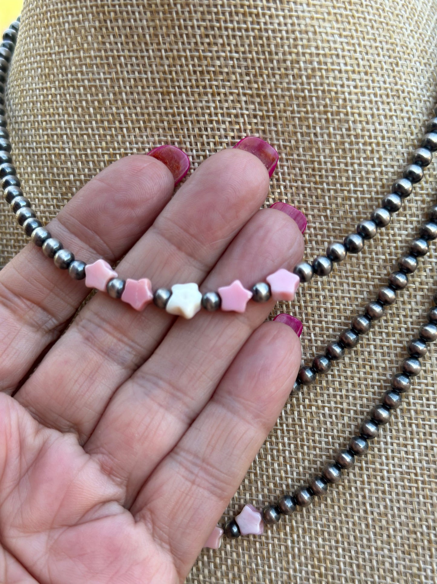 Handcrafted Sterling Silver & Queen Pink Conch Beaded Star 18" Necklace