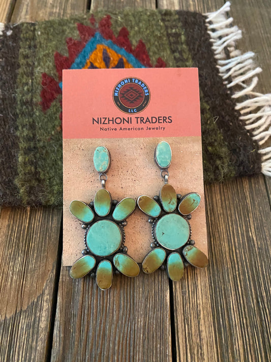 Handcrafted Jacqueline Silver Royston Turquoise & Sterling Silver Dangle Earrings