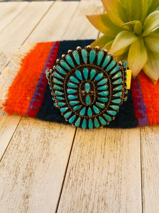 Handcrafted Old Pawn Vintage Turquoise & Sterling Silver Cuff Bracelet /