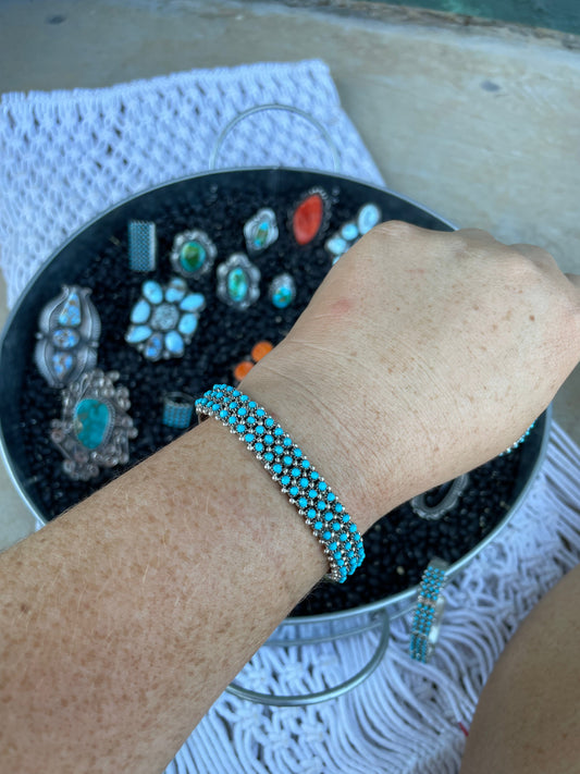 Handcrafted Turquoise And Sterling Silver Cuff Bracelet by S. Haloo