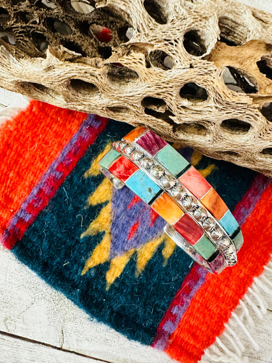 Handcrafted Multi Stone & Sterling Silver Inlay Cuff Bracelet