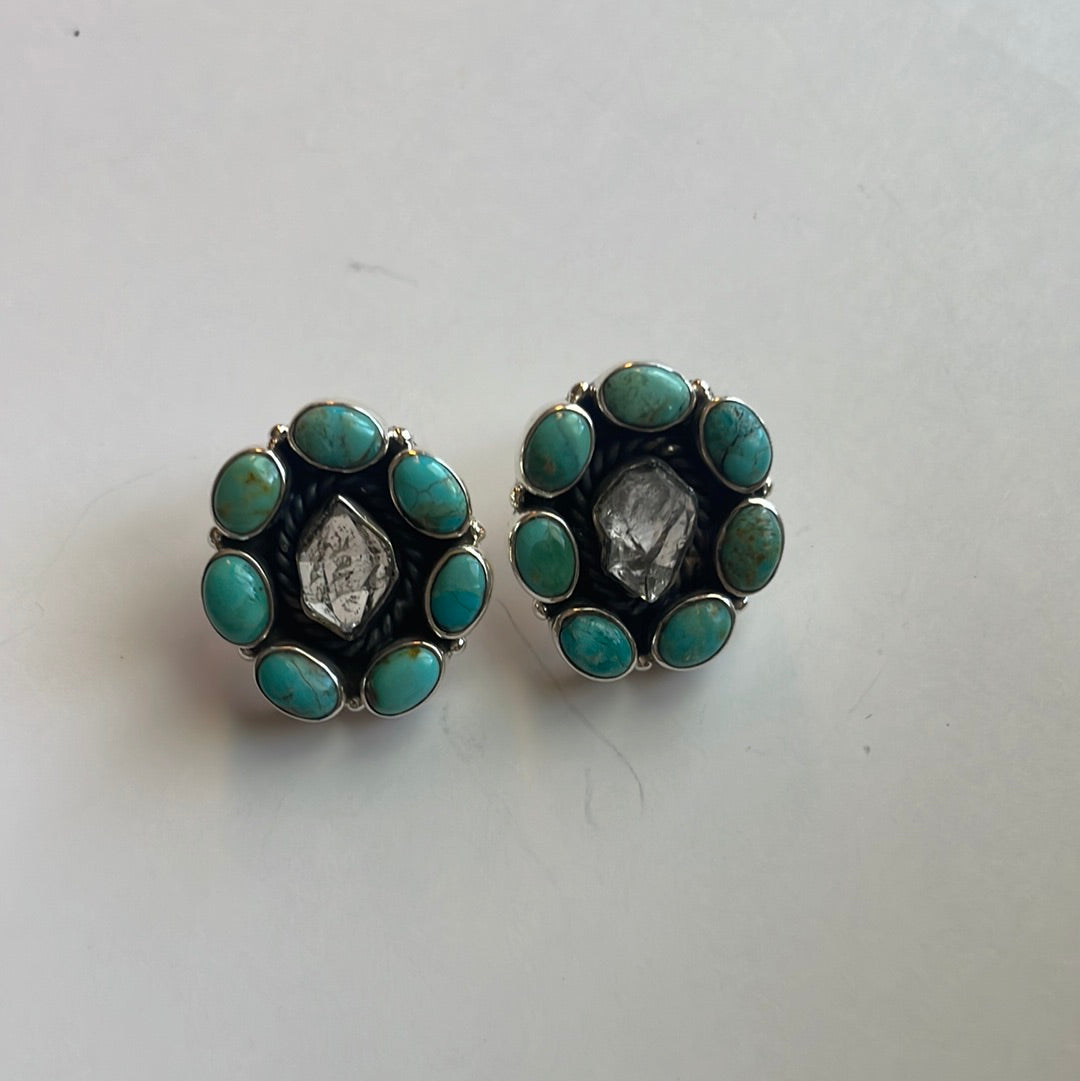 Handmade Turquoise, Herkimer Diamond And Sterling Silver Sedona Earrings Signed Nizhoni