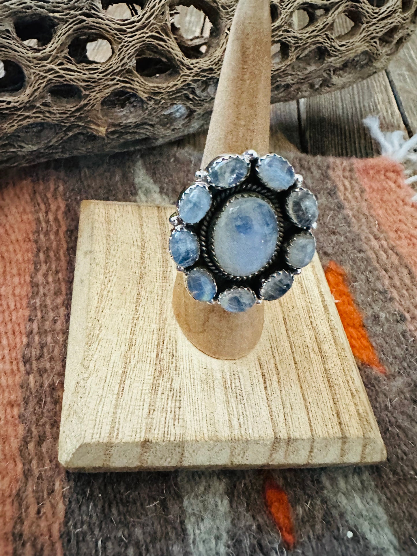 Handmade Sterling Silver & Moon Stone Cluster Adjustable Ring