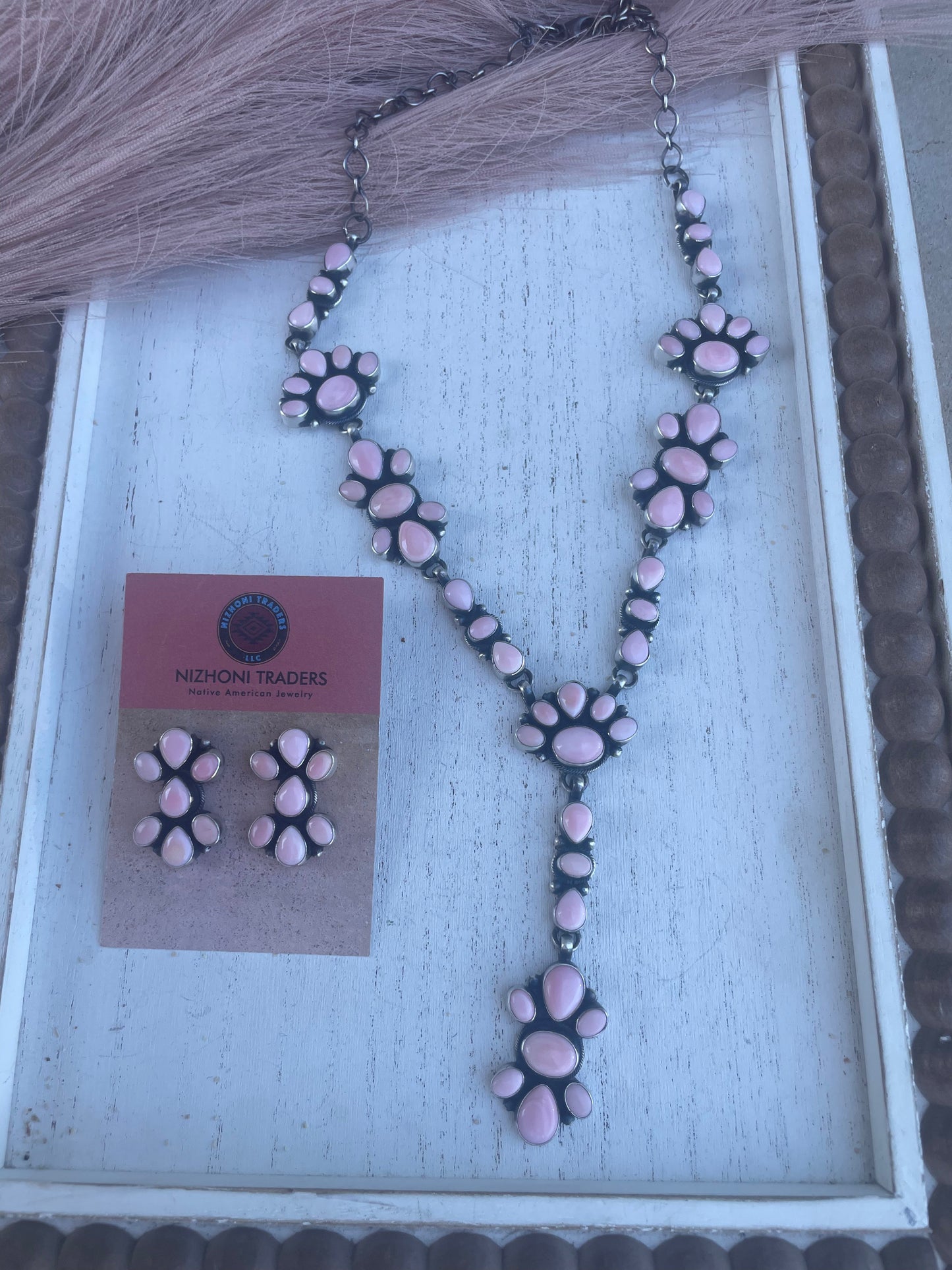 Handcrafted Queen Pink Conch Shell And Sterling Silver Necklace Earrings Set By Travis J