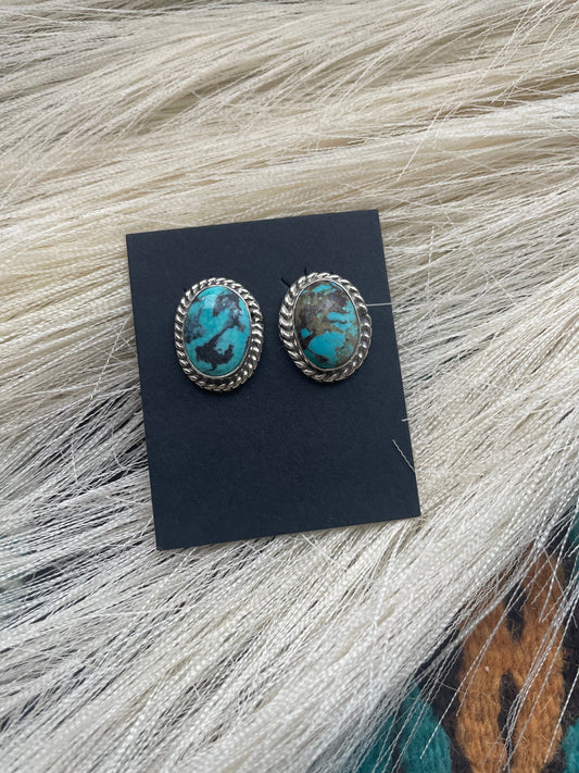 Handcrafted Sterling Silver & Turquoise Stud Earrings Signed M Silversmith
