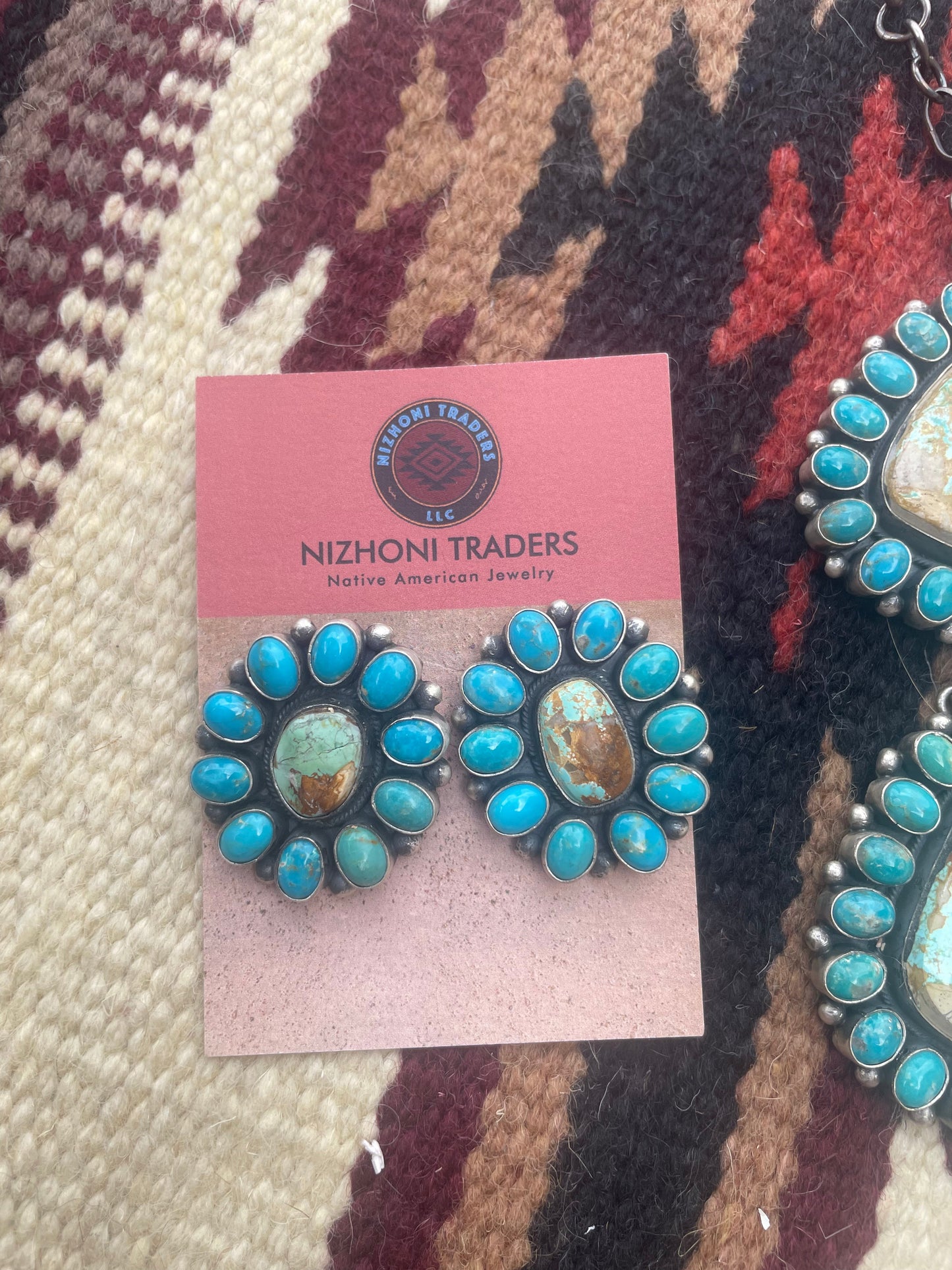 Handcrafted Sterling Silver Turquoise Necklace & Earring Set Signed B Yellowhorse